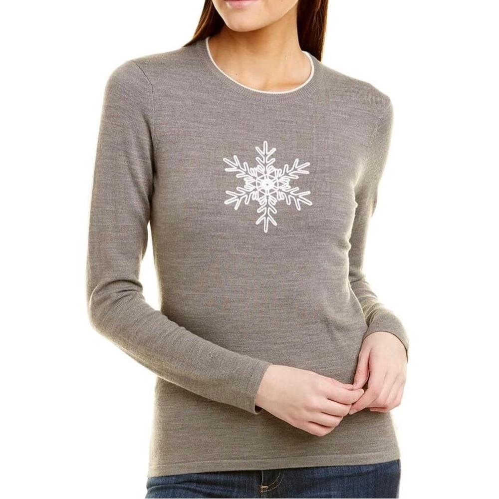 Meister Noel Snowflake Crew Neck Sweater Twig Gray NWT